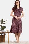 Zivame Floral Tales Knit Poly Mid Length Nightdress - Jet Black — thumbnail 1